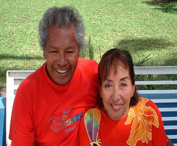 A man and woman sitting on top of a bench.