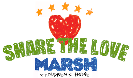 A heart with stars on it and words " share the love marsh children 's home ".