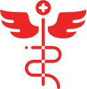 A red cross with wings on it.